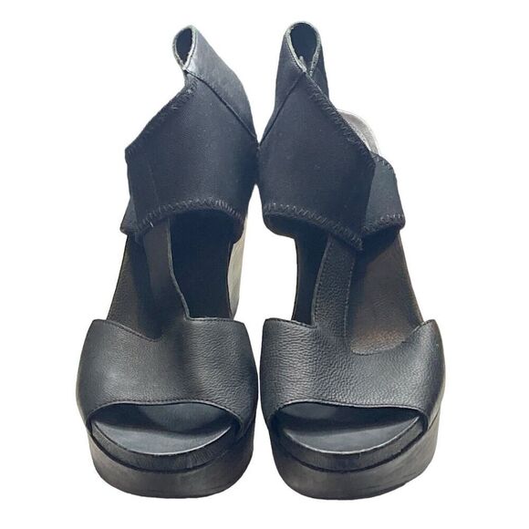 Eileen Fisher Black Platform Wedge Sandals Size 10 Lagenlook Boho Comfortable - Picture 2 of 7